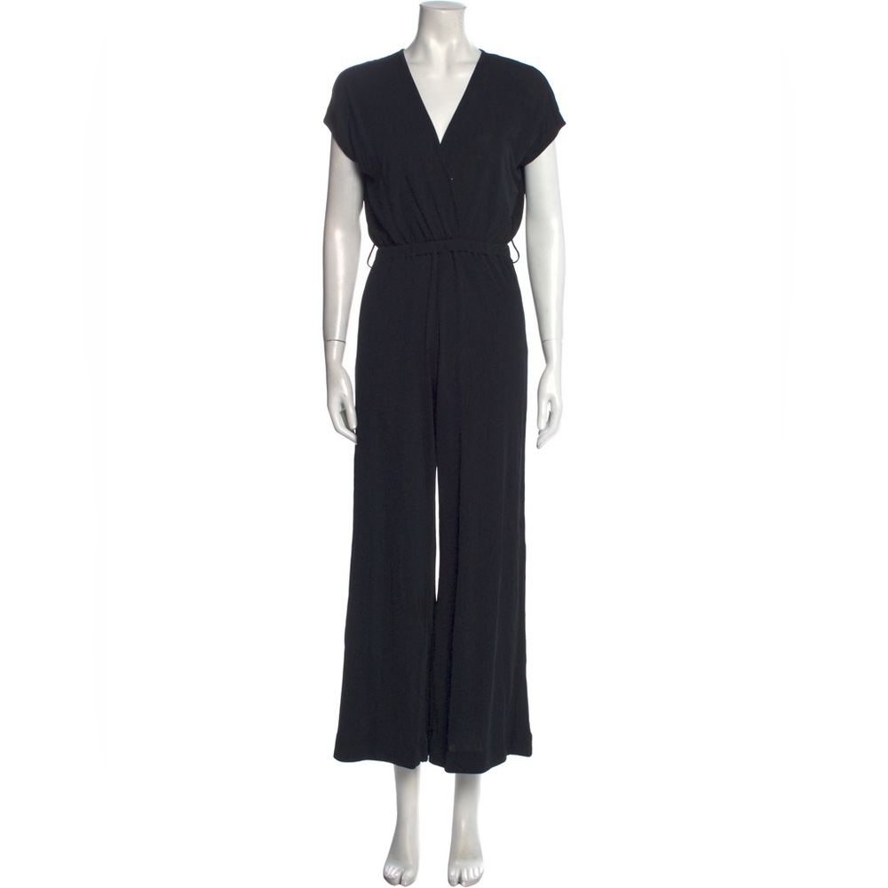 Miguelina Black V Neck Elastic Waistband Wide Leg Jumpsuit Size‎ L